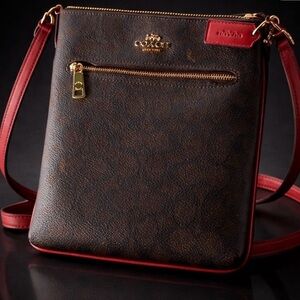 Coach Dark Brown and Red Crossbody Bag